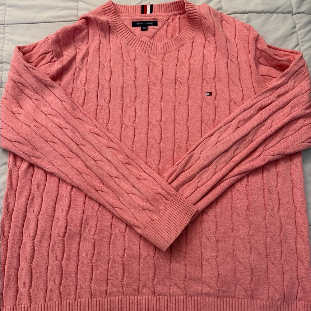 Tommy Hilfiger Men's Pink Cable Knit Crewneck Sweater